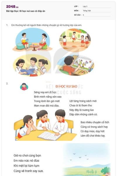 Bài tập Đọc: Đi học vui sao có đáp án