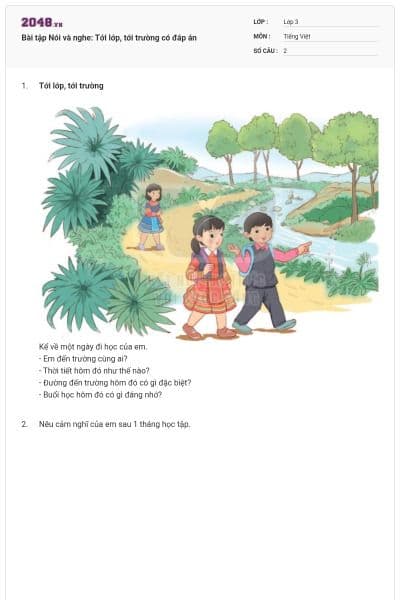 Bài tập Nói và nghe: Tới lớp, tới trường có đáp án