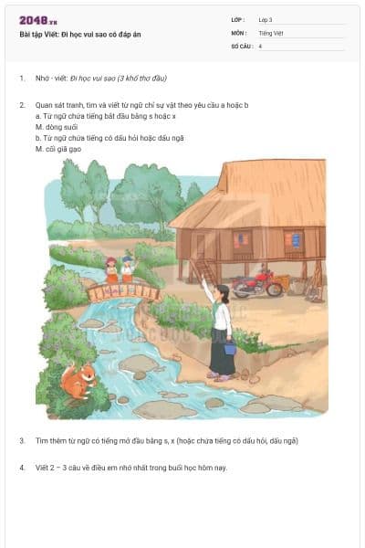 Bài tập Viết: Đi học vui sao có đáp án