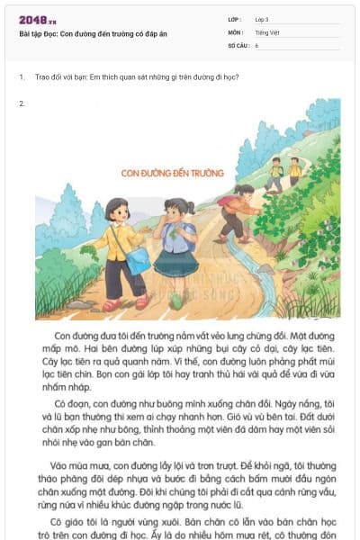 Bài tập Đọc: Con đường đến trường có đáp án