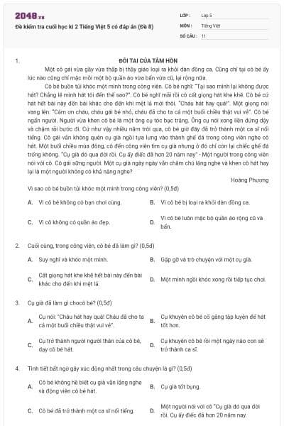 Đề kiểm tra cuối học kì 2 Tiếng Việt 5 có đáp án (Đề 8)