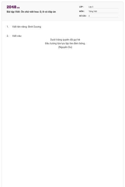 Bài tập Viết:  Ôn chữ viết hoa: D, Đ có đáp án