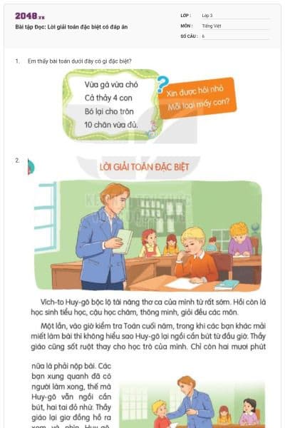 Bài tập Đọc: Lời giải toán đặc biệt có đáp án