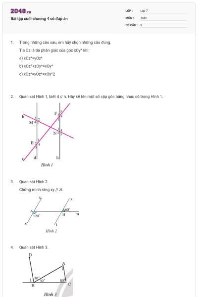 Bài tập cuối chương 4 có đáp án