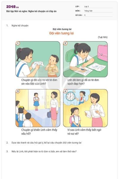 Bài tập Nói và nghe: Nghe kể chuyện có đáp án