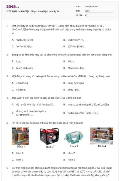 (2023) Đề thi thử Vật Lí Cụm Nam Định có đáp án