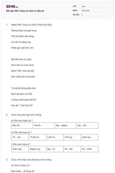 Bài tập Viết: Cùng vui chơi có đáp án