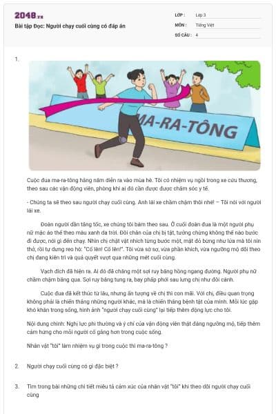 Bài tập Đọc: Người chạy cuối cùng có đáp án