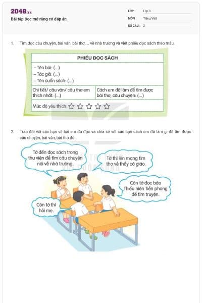 Bài tập Đọc mở rộng có đáp án