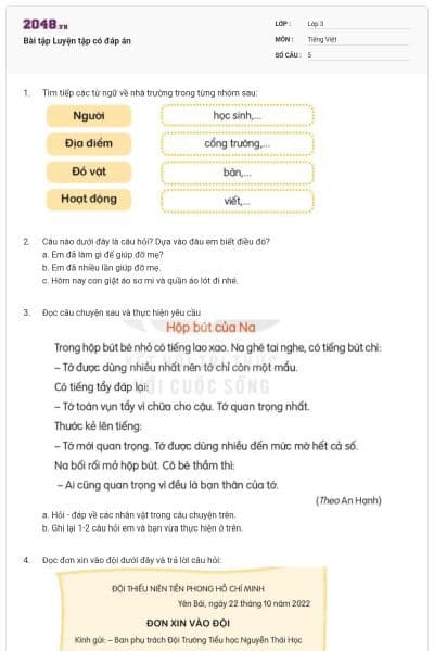 Bài tập Luyện tập có đáp án