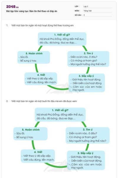 Bài tập Góc sáng tạo: Bản tin thể thao có đáp án