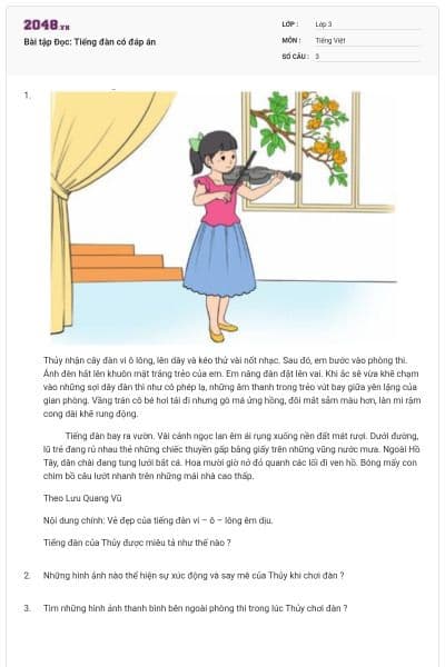 Bài tập Đọc: Tiếng đàn có đáp án