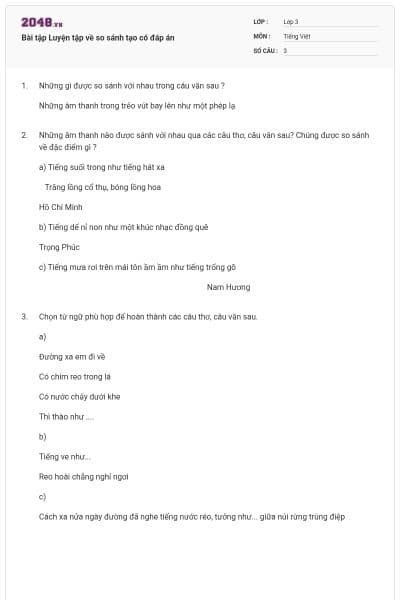 Bài tập Luyện tập về so sánh tạo có đáp án