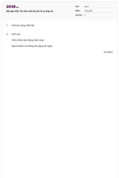 Bài tập Viết: Ôn chữ viết hoa M, N có đáp án