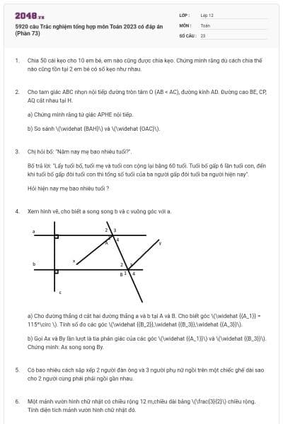 5920 câu Trắc nghiệm tổng hợp môn Toán 2023 có đáp án (Phần 73)