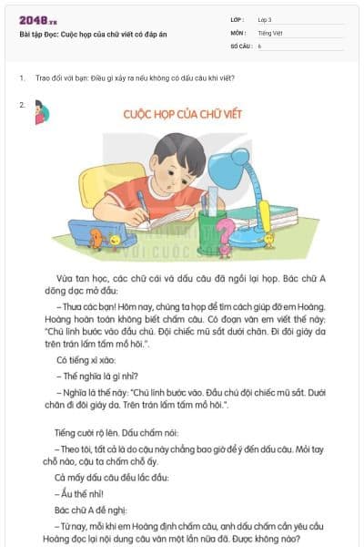 Bài tập Đọc: Cuộc họp của chữ viết có đáp án