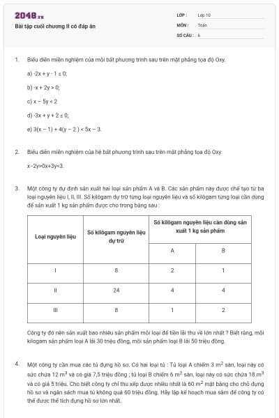 Bài tập cuối chương II có đáp án