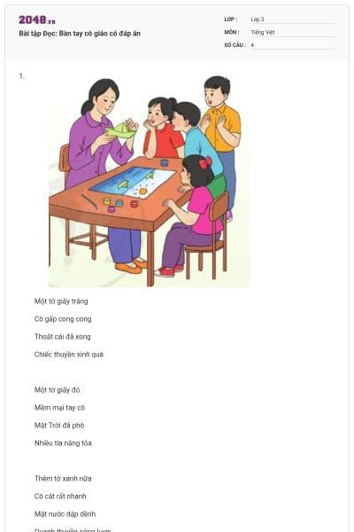 Bài tập Đọc: Bàn tay cô giáo có đáp án