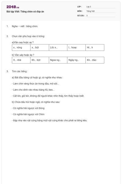 Bài tập Viết: Tiếng chim có đáp án