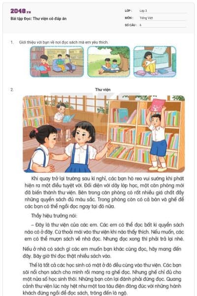 Bài tập Đọc: Thư viện có đáp án