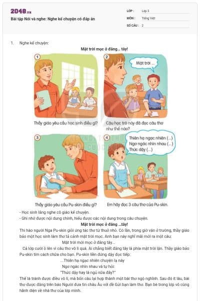 Bài tập Nói và nghe: Nghe kể chuyện có đáp án