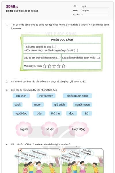 Bài tập Đọc mở rộng có đáp án