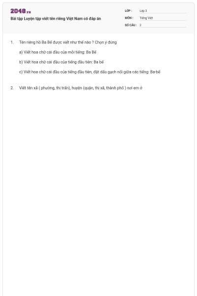 Bài tập Luyện tập viết tên riêng Việt Nam có đáp án