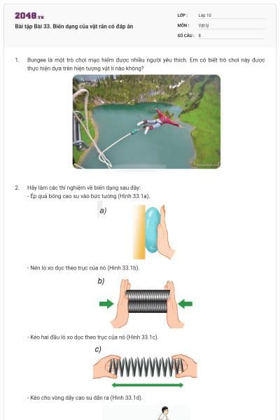 Bài tập Bài 33. Biến dạng của vật rắn có đáp án