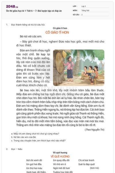Ôn thi giữa học kì 1 Tiết 6 – 7: Bài luyện tập có đáp án