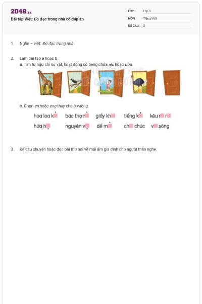 Bài tập Viết: Đồ đạc trong nhà có đáp án