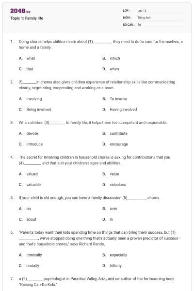 Topic 1: Family life