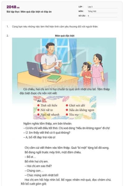 Bài tập Đọc: Món quà đặc biệt có đáp án