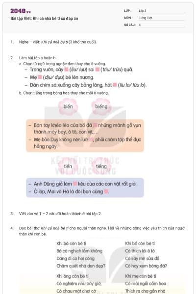 Bài tập Viết: Khi cả nhà bé tí có đáp án