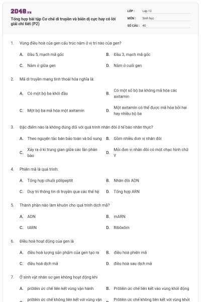 Tổng hợp bài tập Cơ chế di truyền và biến dị cực hay có lời giải chi tiết (P2)