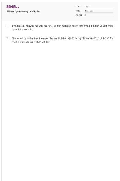 Bài tập Đọc mở rộng có đáp án