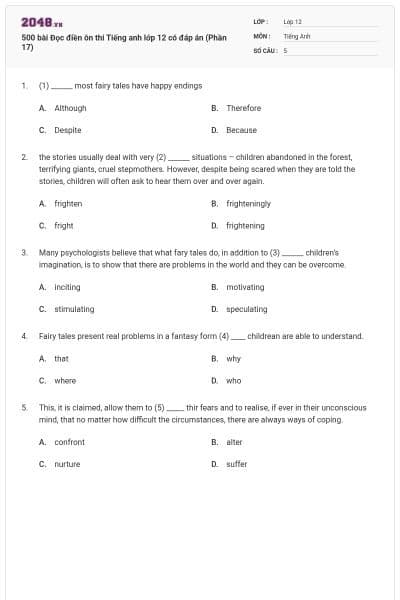 500 bài Đọc điền ôn thi Tiếng anh lớp 12 có đáp án (Phần 17)