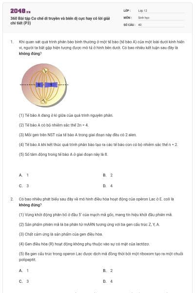 360 Bài tập Cơ chế di truyền và biến dị cực hay có lời giải chi tiết (P3)