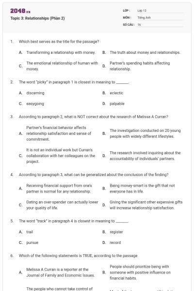 Topic 3: Relationships (Phần 2)