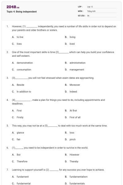 Topic 4: Being independent
