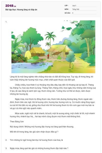 Bài tập Đọc: Hương làng có đáp án