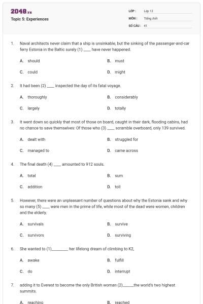 Topic 5: Experiences