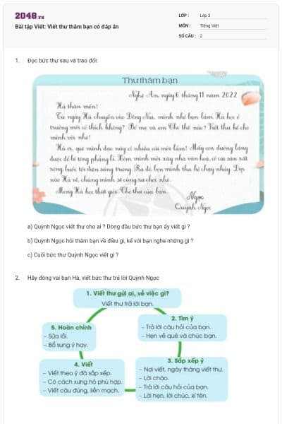 Bài tập Viết: Viết thư thăm bạn có đáp án