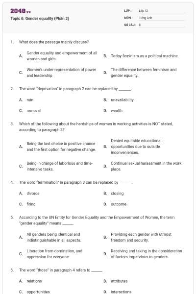 Topic 6: Gender equality (Phần 2)