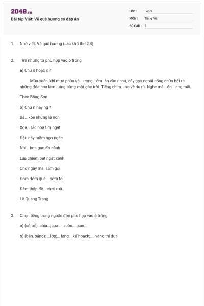 Bài tập Viết: Vẽ quê hương có đáp án