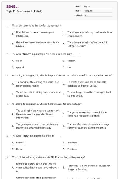 Topic 11: Entertainment ( Phần 2)