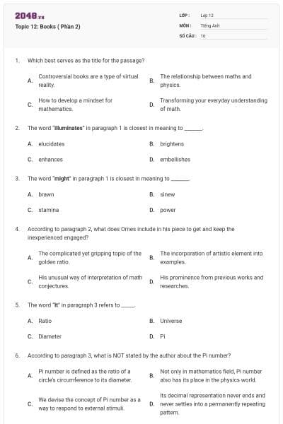 Topic 12: Books ( Phần 2)