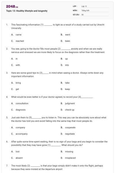 Topic 13: Healthy lifestyle and longevity