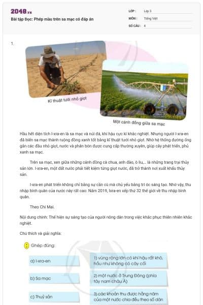 Bài tập Đọc: Phép mầu trên sa mạc có đáp án