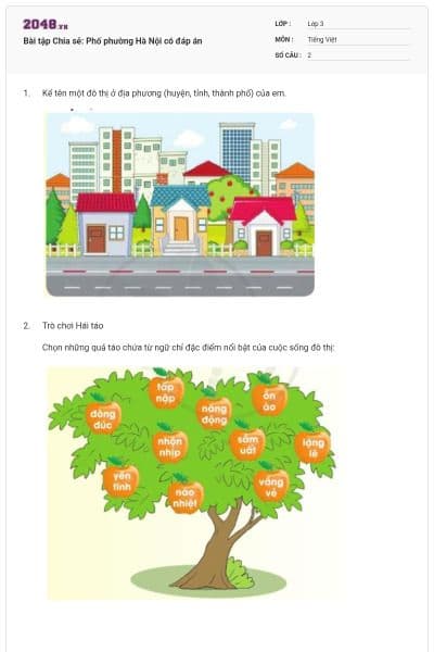 Bài tập Chia sẻ: Phố phường Hà Nội có đáp án