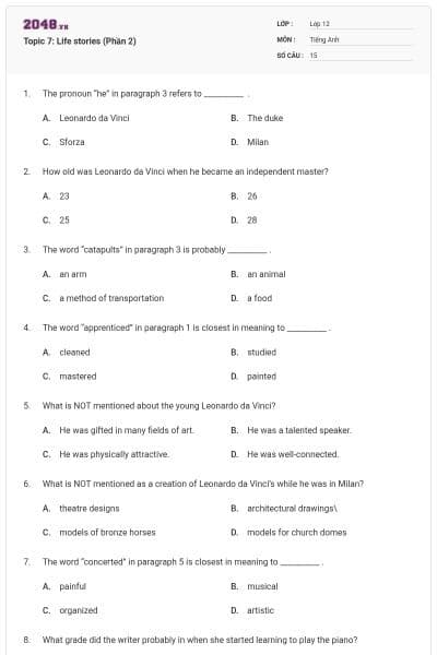 Topic 7: Life stories (Phần 2)